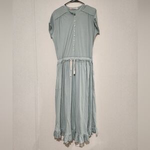 Free People Beach Tie Front Button Down Ruffle Maxi Dress Small Light Blue